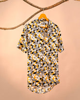 Urban Maze – Geometric Print Cuban Collar Shirt - Jaipuri Crown